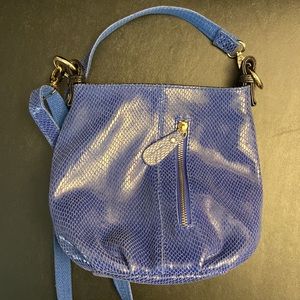 Blue faux snakeskin crossbody bag